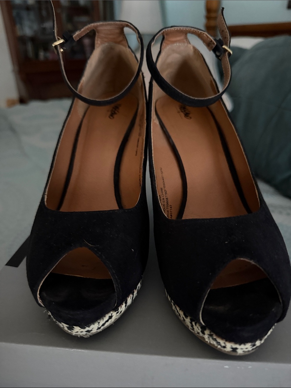 Mossimo Supply Co. Black Peep-Toe Ankle-Strap Wedge Sandals